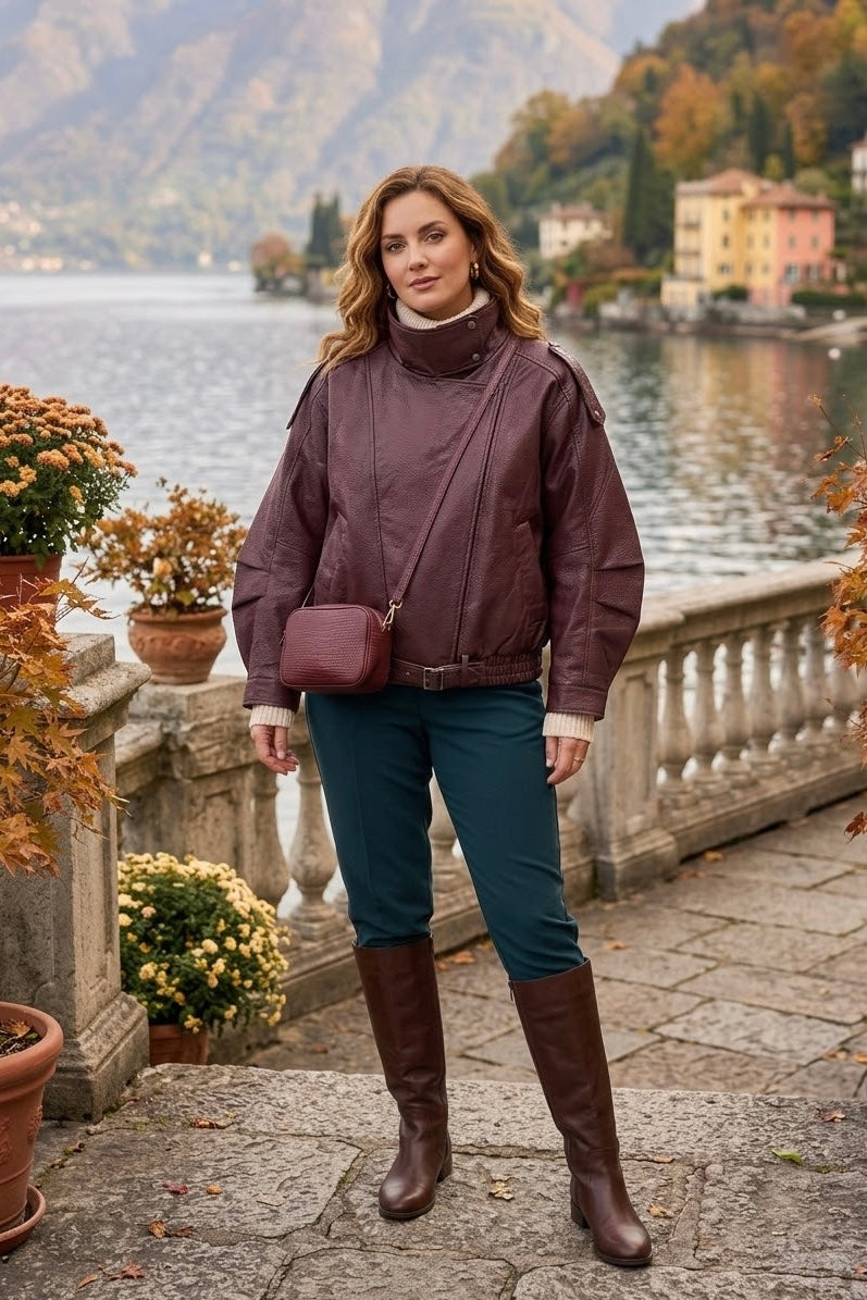 FUNNEL-NECK FAUX LEATHER JACKET