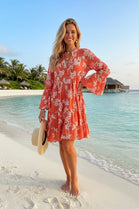 PRINTED EMBROIDERED SMOCK DRESS
