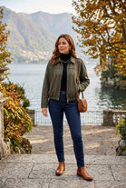 SUEDE SHOULDER BUTTON ZIP-UP JACKET