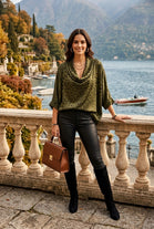 LEOPARD PRINT SATIN DRAPE BLOUSE