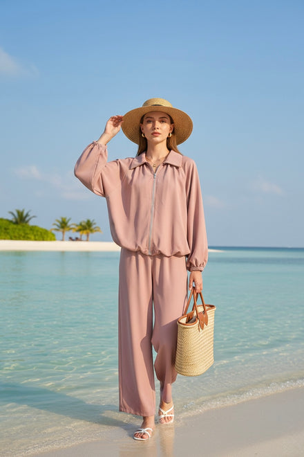 FRONT ZIP LONGSLEEVE LOUNGE SET