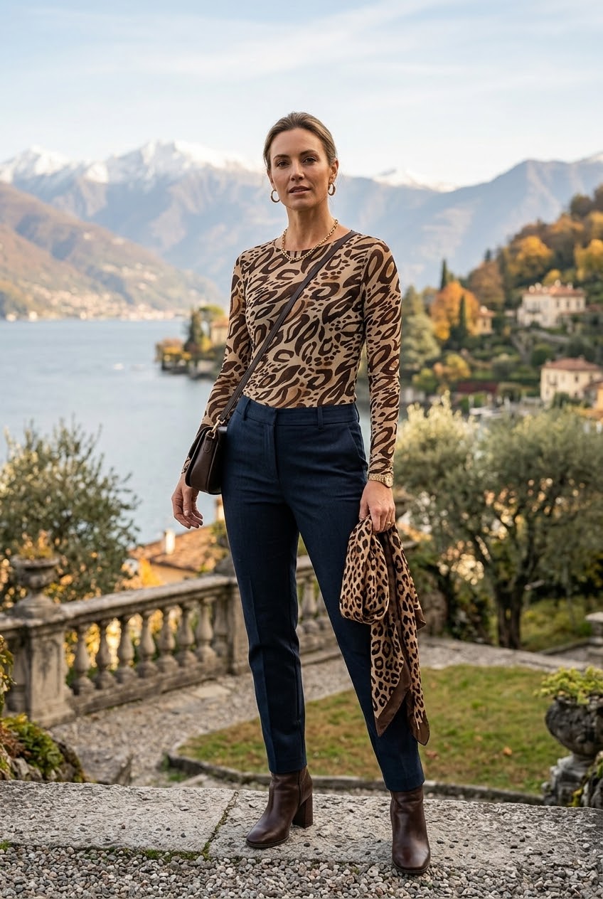 CASHMERE BLEND ANIMAL PRINT TOP