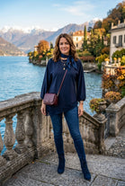 ASYMMETRICAL LACE TRIM BALLOON SLEEVE TOP