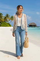 DENIM TRIM CROCHET CARDIGAN