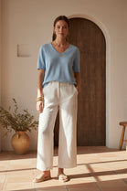 SHORT SLEEVE V-NECK JUMPER