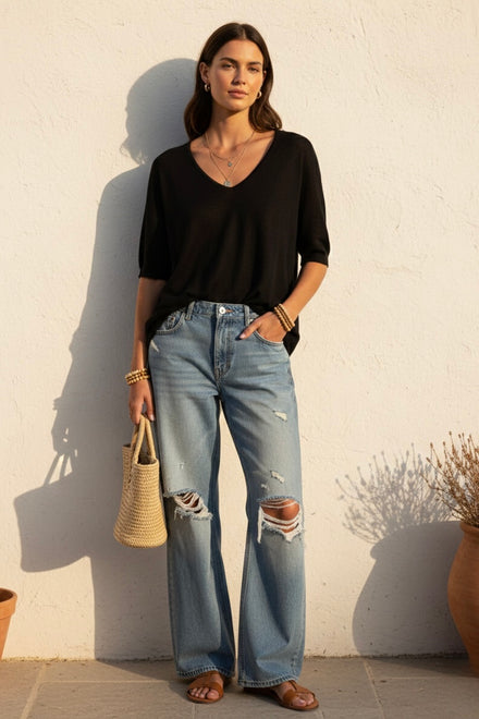 SHORT SLEEVE V-NECK JUMPER