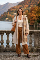 FUR CUFF POCKET DETAIL KNIT CARDIGAN