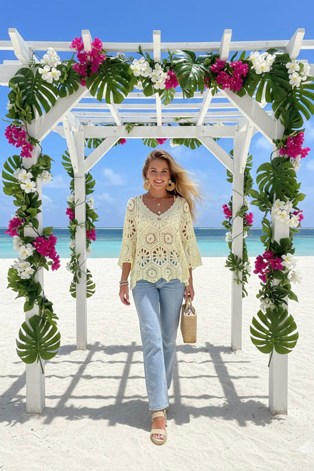 OVERSIZED V NECK CROCHET 2-IN-1 TOP