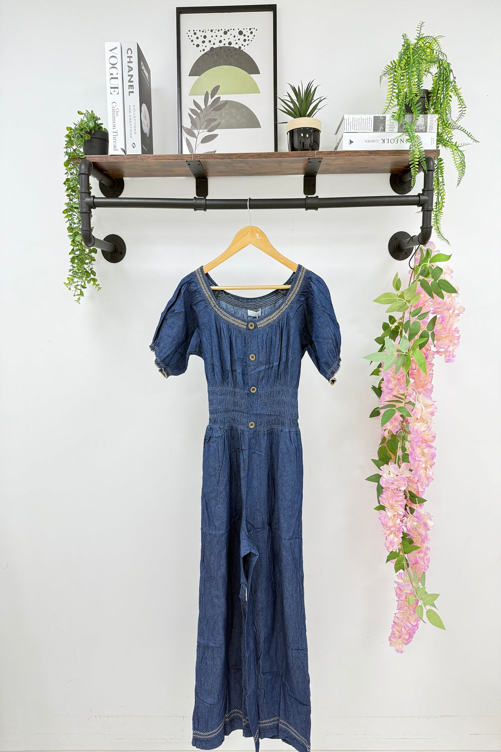 BUTTON DETAIL EMBROIDERED JUMPSUIT (15202934096256) (15233067745664)