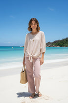 TEXTURED FRONT TIE OVERSIZED BLOUSE