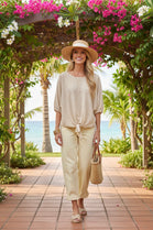 TEXTURED FRONT TIE OVERSIZED BLOUSE