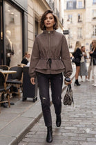 DRAWSTRING-WAIST PLAID PEPLUM JACKET