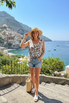 LEOPARD FRILL HEM RIBBED VEST