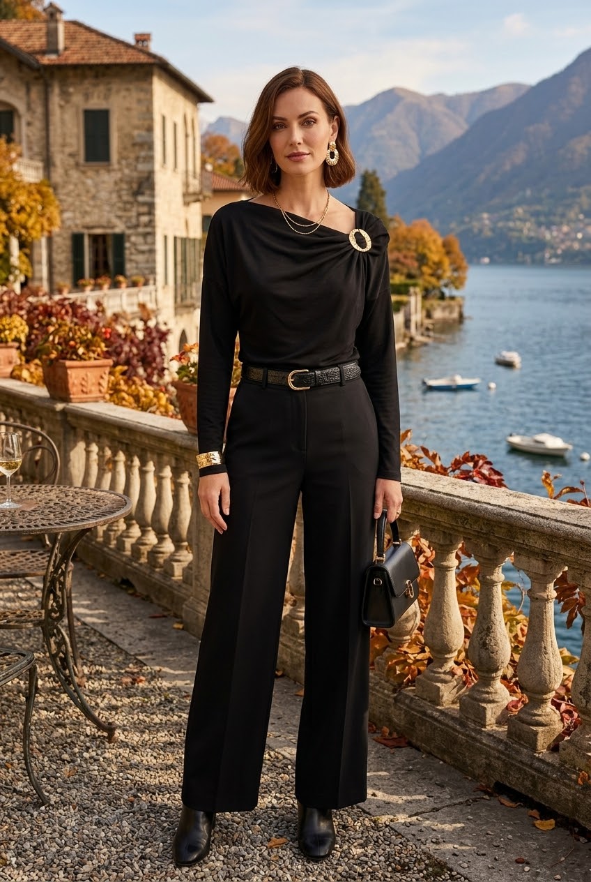 BUCKLE-DETAIL DRAPED JERSEY TOP