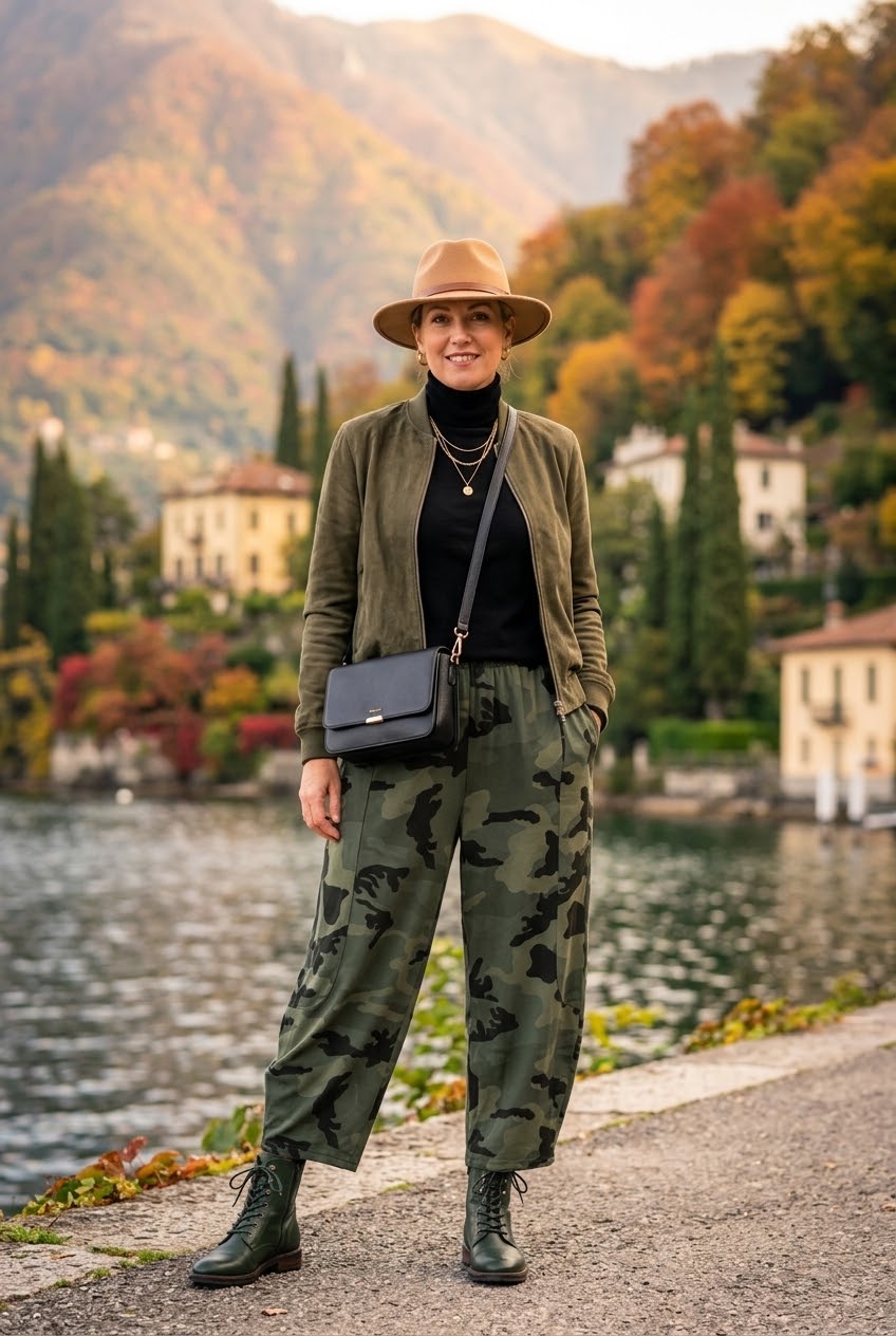 CAMOUFLAGE ELASTIC-WAIST BALLOON TROUSER
