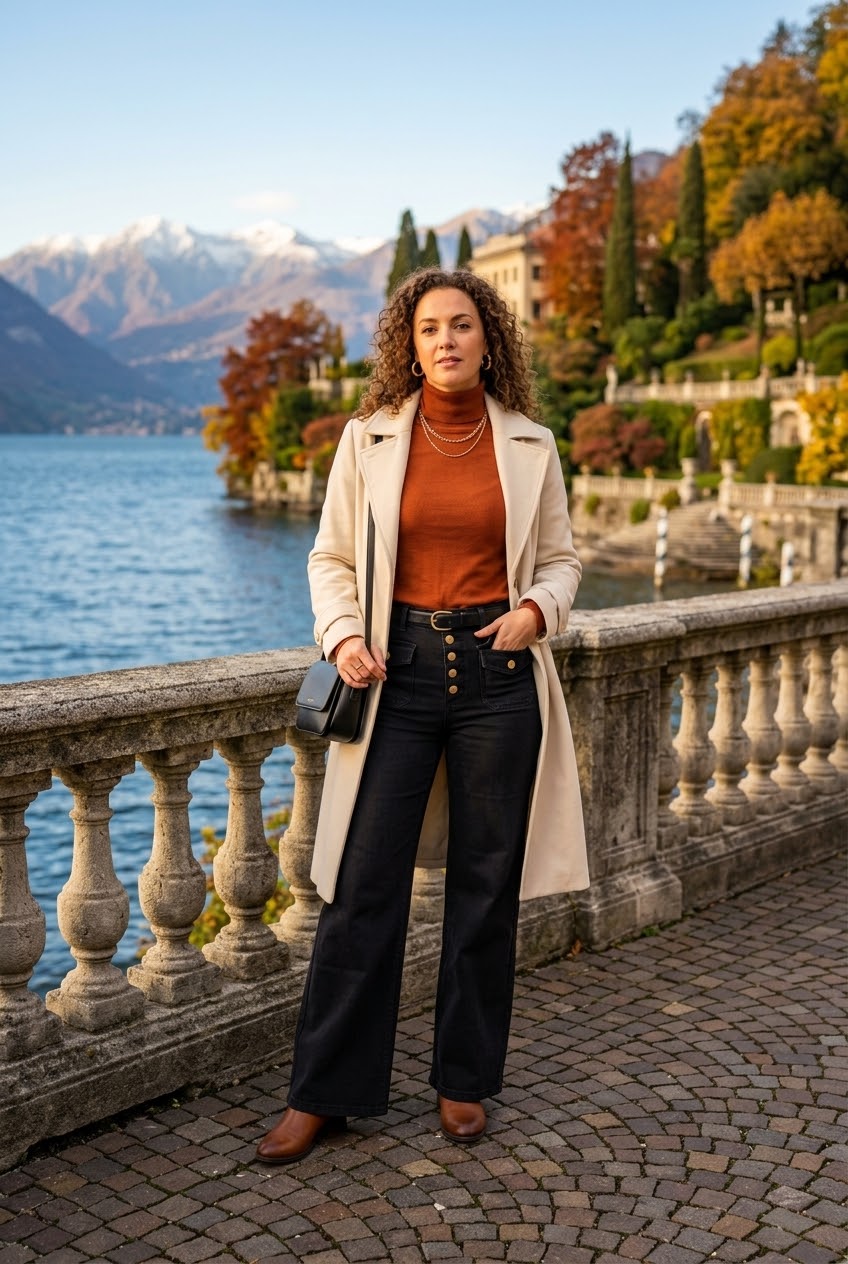 FRONT-BUTTON  WIDE-LEG JEANS