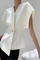 ASYMMETRIC GOLD BUTTON KNITTED TOP (15213764313472) (15216957587840) (15227638153600)