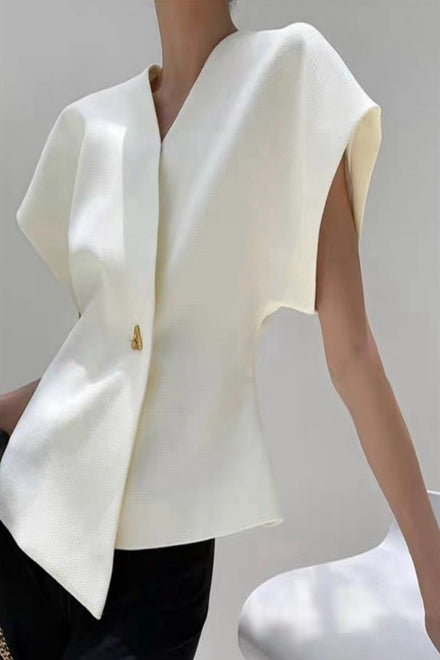 ASYMMETRIC GOLD BUTTON KNITTED TOP (15213764313472) (15216957587840) (15227638153600)