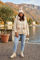ADJUSTABLE SIDE DETAIL FUR-TRIMMED ZIP-UP HOODIE