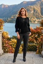 ADJUSTABLE BOTTOM GOLD BUTTON BATWING RIBBED JUMPER
