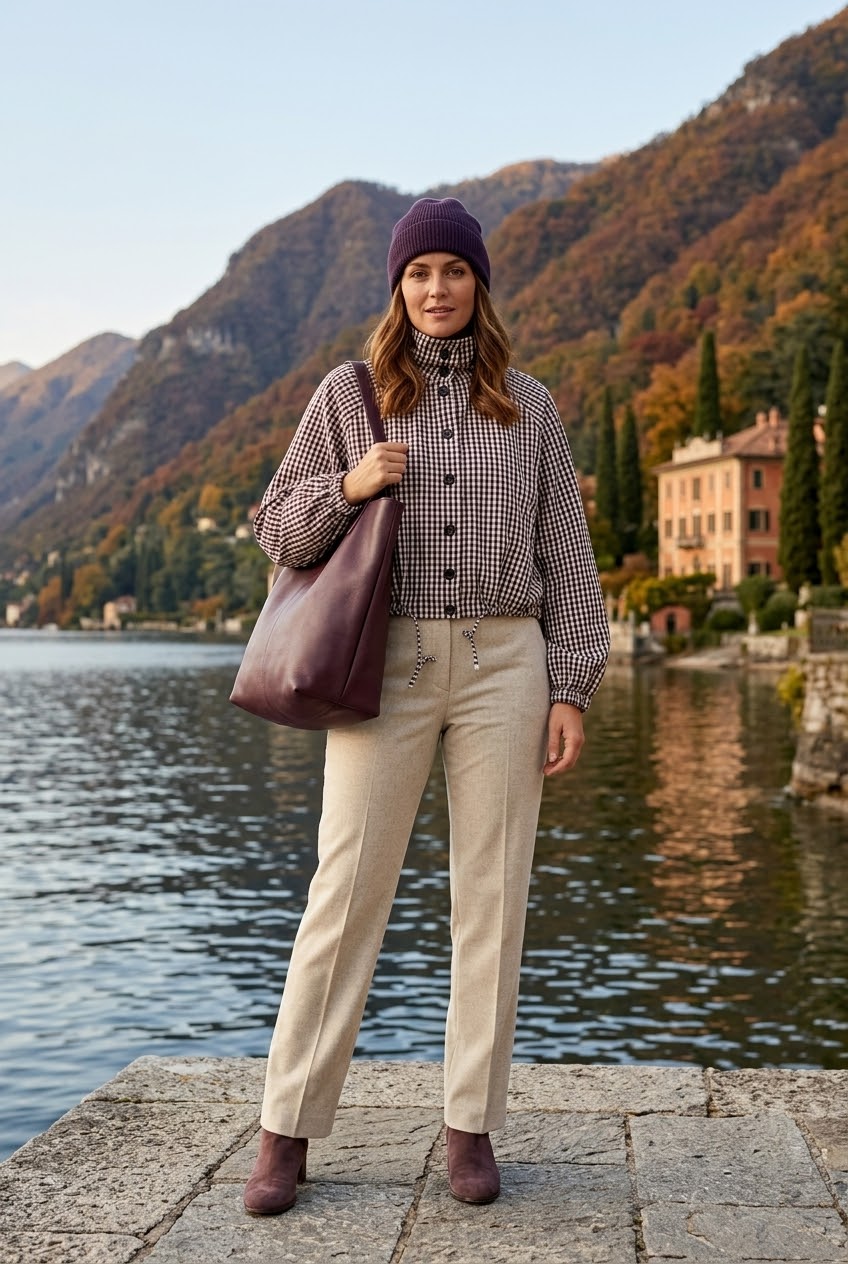 ELASTIC DRAWSTRING CHECKERED JACKET