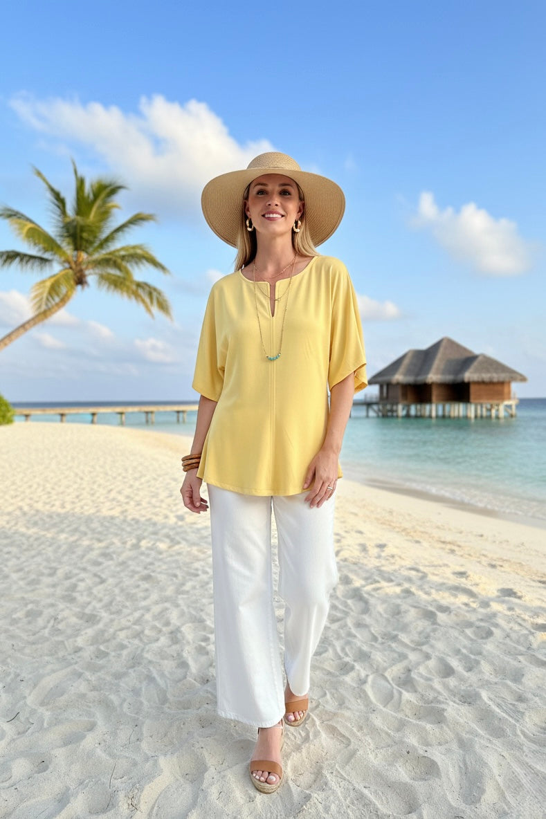 SHOERT SLEEVE FRONT V-CUT BLOUSE