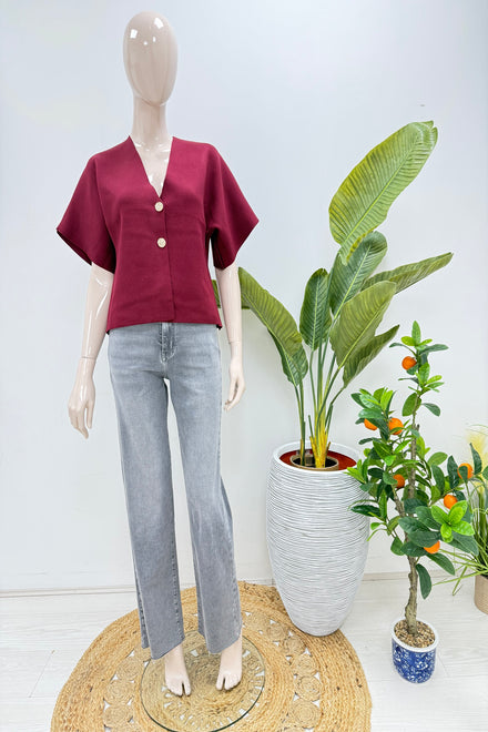 GOLD BUTTON DETAIL KNITTED TOP (15223650484608)