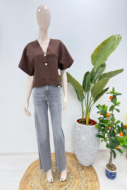 GOLD BUTTON DETAIL KNITTED TOP (15223651336576)