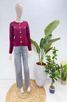 CREW NECK GOLD BUTTON KNITTED CARDIGAN (15225027789184)