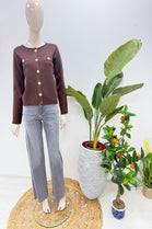 CREW NECK GOLD BUTTON KNITTED CARDIGAN (15225021497728)