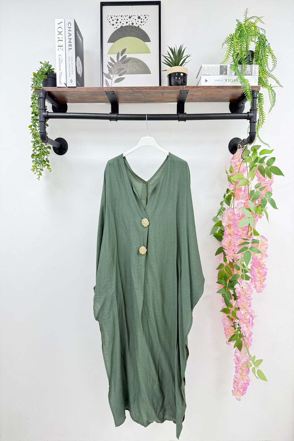 GOLD BUTTON MIDI DRESS (15225000690048)