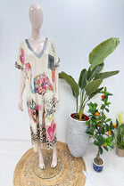 GLITTER V-NECK TROPICAL PRINT DRESS (15225066881408)