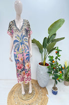 GLITTER V-NECK TROPICAL PRINT DRESS (15225071567232)