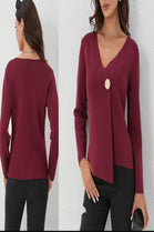 ASYMMETRIC LONG SLEEVE GOLD BUTTON KNITTED TOP (15235002302848)