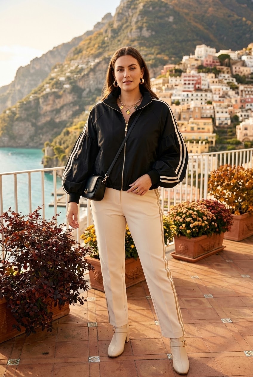 STRIPE SLEEVE ZIP-UP PADDED TRACK JACKET