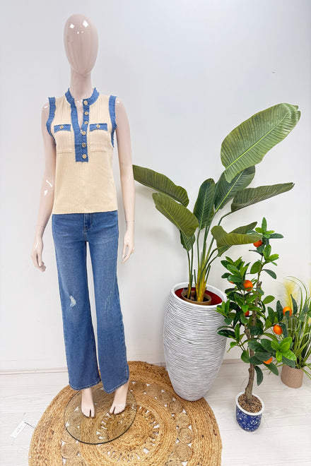 DENIM TRIM GOLD BUTTON VEST (15227688255872)