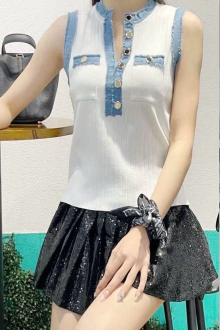 DENIM TRIM GOLD BUTTON VEST (15227680260480)