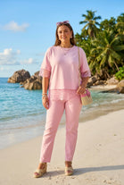 LACE TRIM SHORT SLEEVE SWEATSHIRT