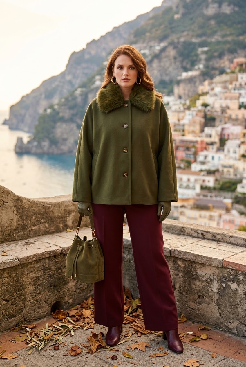 FAUX-FUR COLLAR WOOL BLEND SWING COAT