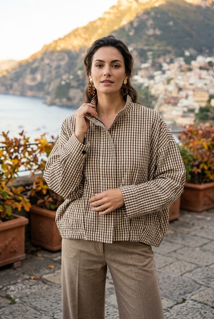 CHECK PATTERN HIGH-NECK JACKET