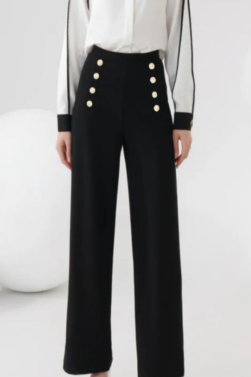 GOLD BUTTON HIGH WAIST TROUSERS (15233110245760) (15248380199296)