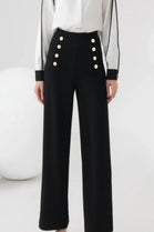 GOLD BUTTON HIGH WAIST TROUSERS (15233110245760) (15248380199296)