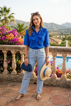 CAP SLEEVE PLEATED RUFFLE SHIRT