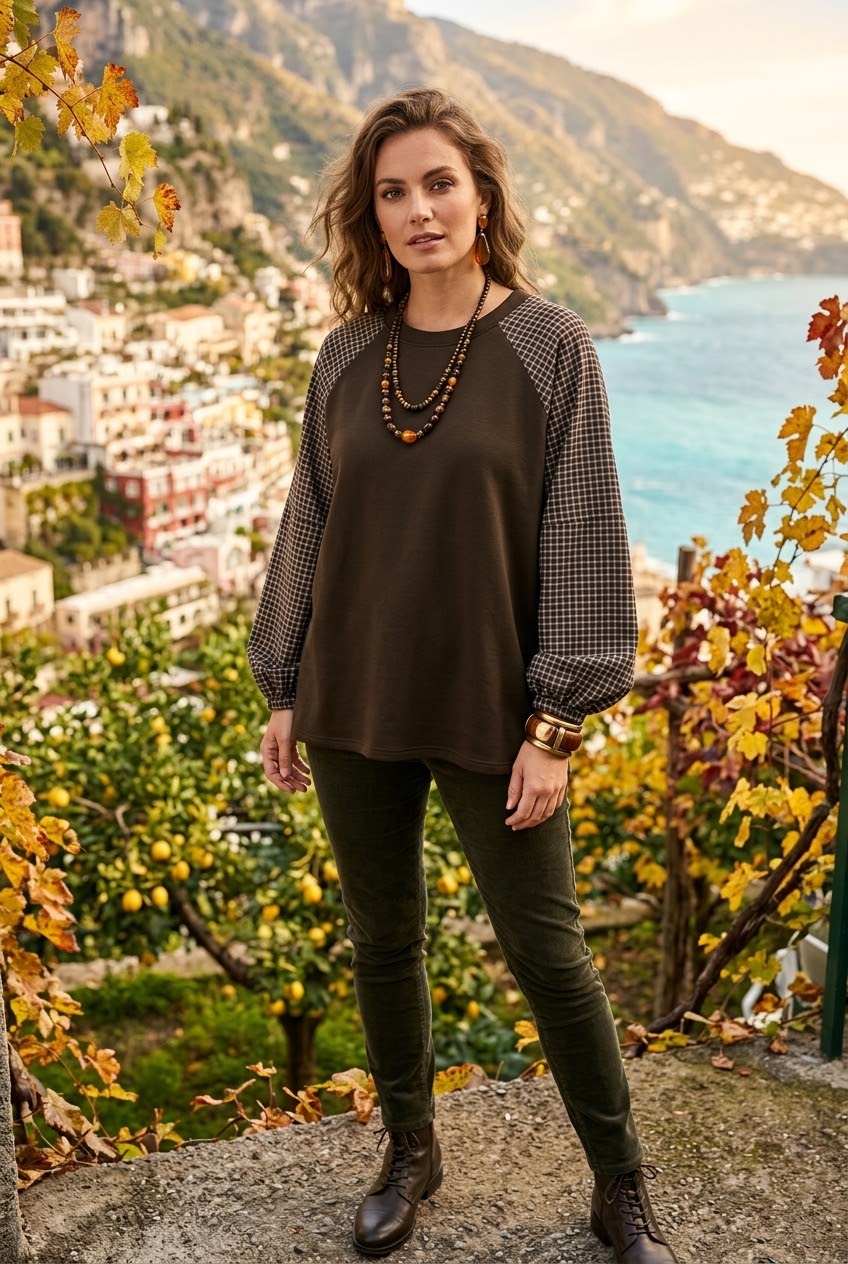 PLAID CONTRAST SLEEVE DETAIL SWEATSHIRT
