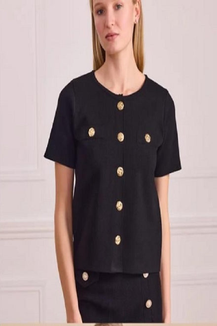 CAP SLEEVE GOLD BUTTON KNITTED TOP (15241176121728)