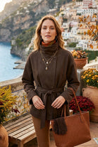 SUEDE FUNNEL NECK BELTED JACKET