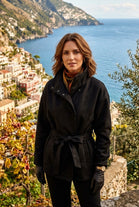 SUEDE FUNNEL NECK BELTED JACKET