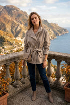 SUEDE FUNNEL NECK BELTED JACKET