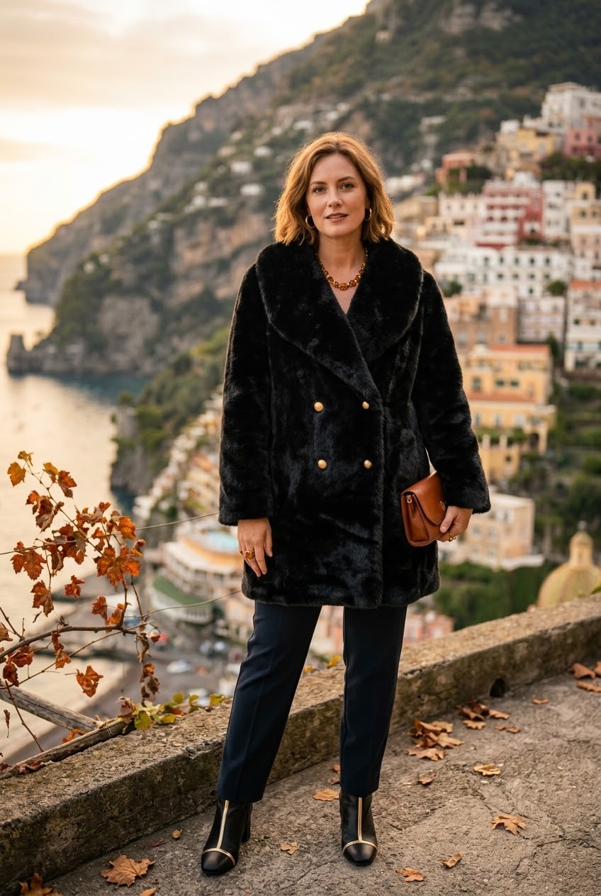 DOUBLE BREASTED FAUX FUR COAT