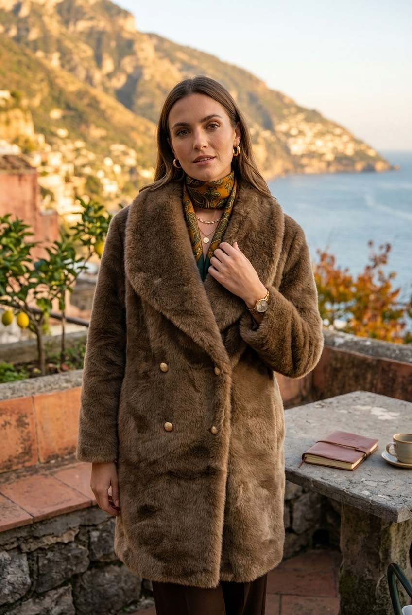 DOUBLE BREASTED FAUX FUR COAT